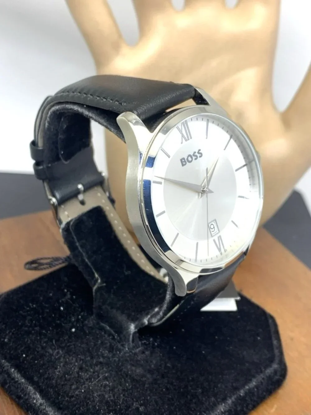 Hugo Boss 1513893 Elite Men's Watch Quartz Silver Dial Black Leather Band 41mm